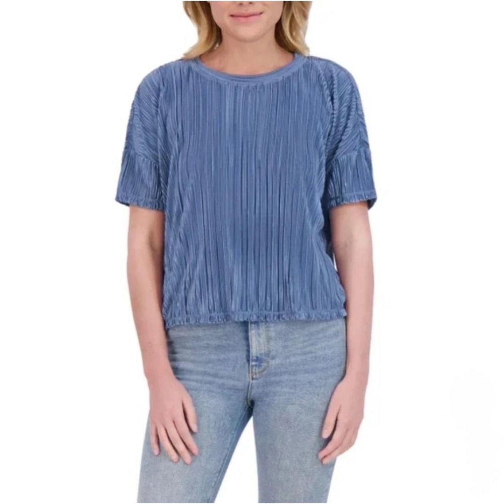 Andrew Marc Plisse Women's Boxy Fit Blouse, Blue, Size: Medium, New